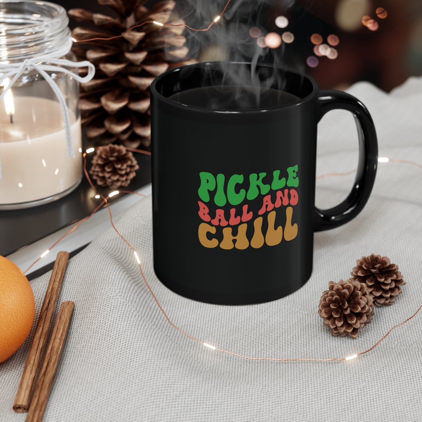 Pickleball and Chill 11oz Black Mug